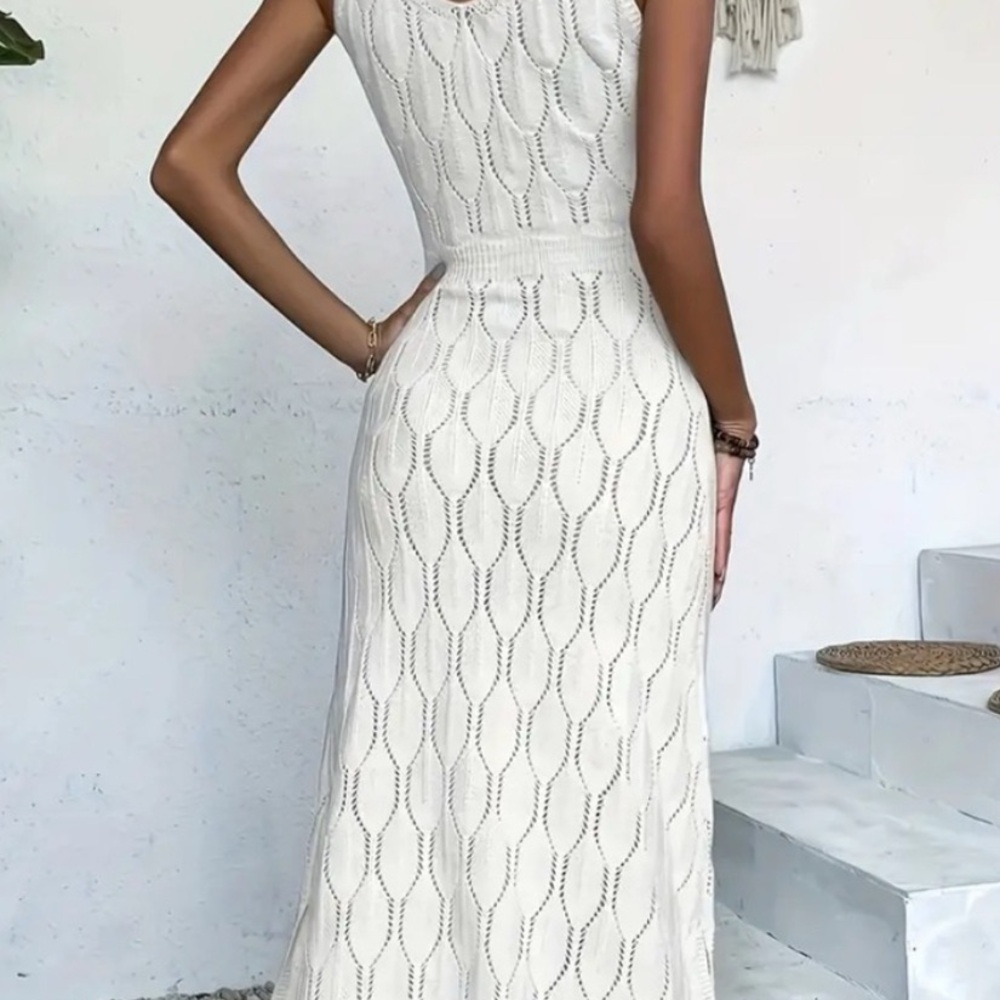 WHITE EYELET LONG SLEVELESS DRESS SIZE LARGE NEW - Picture 2 of 6